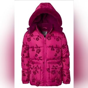 Kensie Girl Girls Flocked Floral Puffer Jacket Magenta Coat Winter